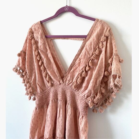 Z&L Europe Blush Pink Plunge Neck Tassel Mini Dress Cover Up Size L - Picture 12 of 12
